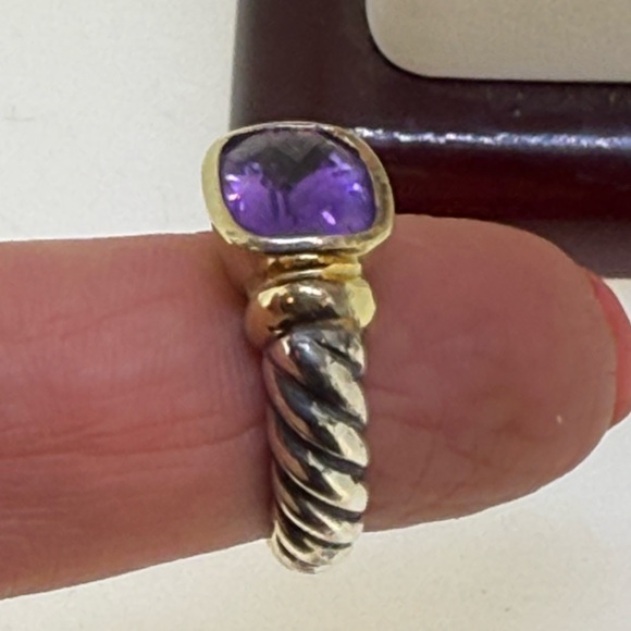 David Yurman 14K Yellow Gold & Sterling Silver Amethyst Noblesse Cable Ring Sz 6 - Picture 9 of 16